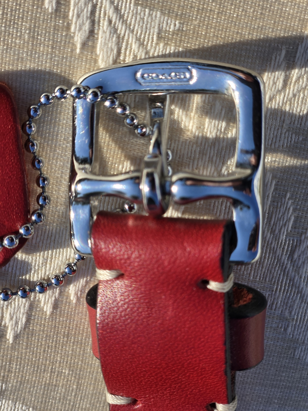 Coach Women’s Red Vegetable Tanned Leather Belt XL Italy Silver Tone Buckle - Picture 3 of 6